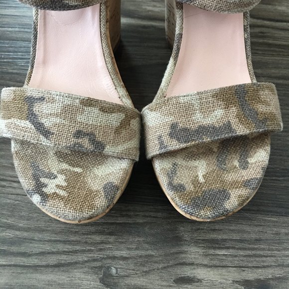 Stuart Weitzman Xray Linen Cork Wedge, Tan Camo - Picture 3 of 10